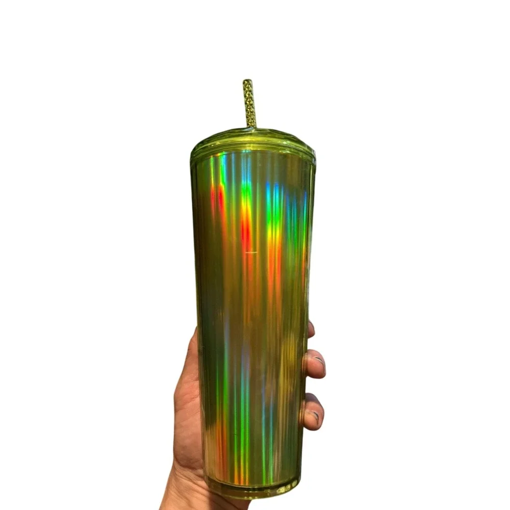 Starbucks 2023 Iridescent Lime Green Pleated Cold Cup‎ Tumbler 24oz Venti New